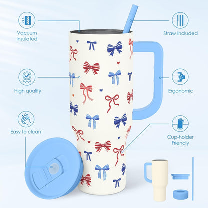 Lemon 40oz Tumbler with Handle and Straw, Insulated Stainless Steel Travel Coffee Mug for Women Girls, Gift Idea for Birthday Christmas Mothers Day Summer Vacation