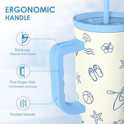 Lemon 40oz Tumbler with Handle and Straw, Insulated Stainless Steel Travel Coffee Mug for Women Girls, Gift Idea for Birthday Christmas Mothers Day Summer Vacation
