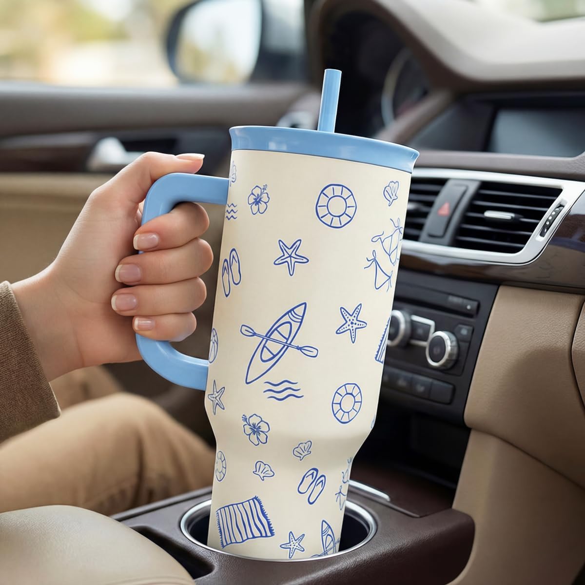 Lemon 40oz Tumbler with Handle and Straw, Insulated Stainless Steel Travel Coffee Mug for Women Girls, Gift Idea for Birthday Christmas Mothers Day Summer Vacation