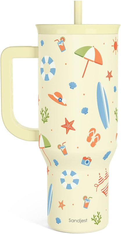 Lemon 40oz Tumbler with Handle and Straw, Insulated Stainless Steel Travel Coffee Mug for Women Girls, Gift Idea for Birthday Christmas Mothers Day Summer Vacation