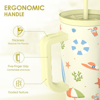 Lemon 40oz Tumbler with Handle and Straw, Insulated Stainless Steel Travel Coffee Mug for Women Girls, Gift Idea for Birthday Christmas Mothers Day Summer Vacation