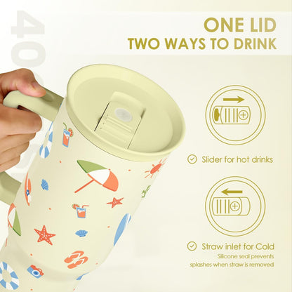 Lemon 40oz Tumbler with Handle and Straw, Insulated Stainless Steel Travel Coffee Mug for Women Girls, Gift Idea for Birthday Christmas Mothers Day Summer Vacation