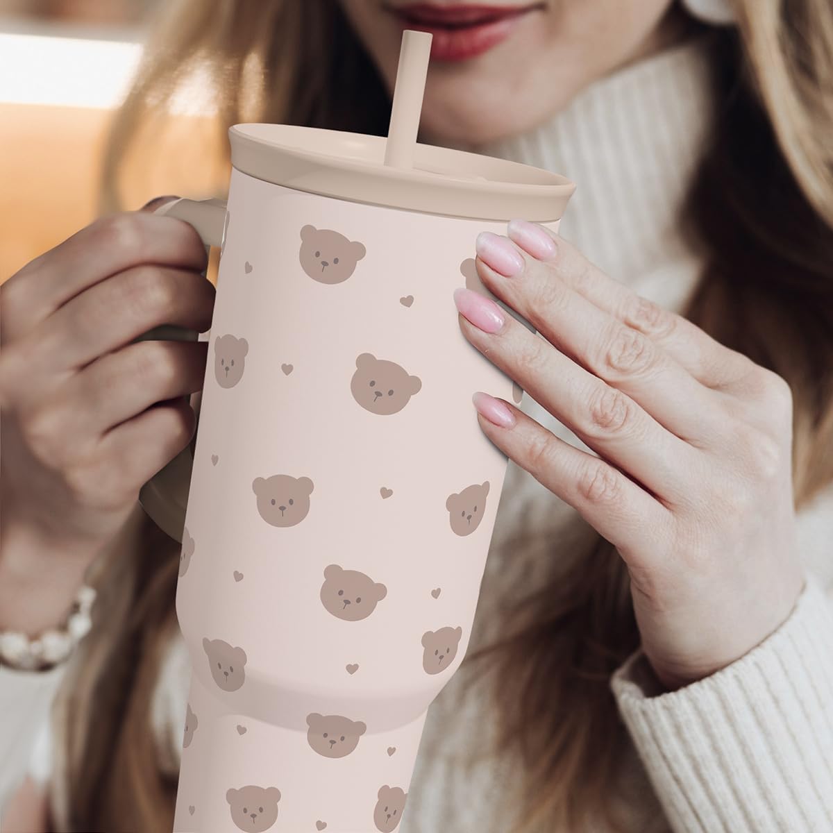 Lemon 40oz Tumbler with Handle and Straw, Insulated Stainless Steel Travel Coffee Mug for Women Girls, Gift Idea for Birthday Christmas Mothers Day Summer Vacation