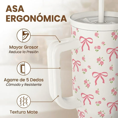 Lemon 40oz Tumbler with Handle and Straw, Insulated Stainless Steel Travel Coffee Mug for Women Girls, Gift Idea for Birthday Christmas Mothers Day Summer Vacation