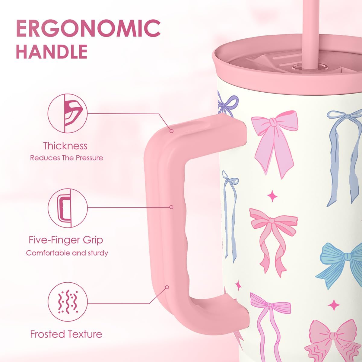 Lemon 40oz Tumbler with Handle and Straw, Insulated Stainless Steel Travel Coffee Mug for Women Girls, Gift Idea for Birthday Christmas Mothers Day Summer Vacation