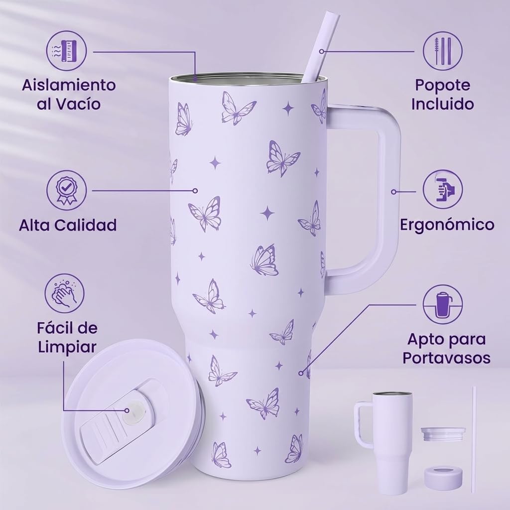 Lemon 40oz Tumbler with Handle and Straw, Insulated Stainless Steel Travel Coffee Mug for Women Girls, Gift Idea for Birthday Christmas Mothers Day Summer Vacation