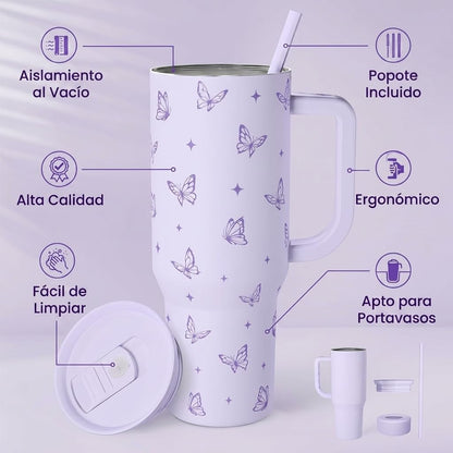 Lemon 40oz Tumbler with Handle and Straw, Insulated Stainless Steel Travel Coffee Mug for Women Girls, Gift Idea for Birthday Christmas Mothers Day Summer Vacation