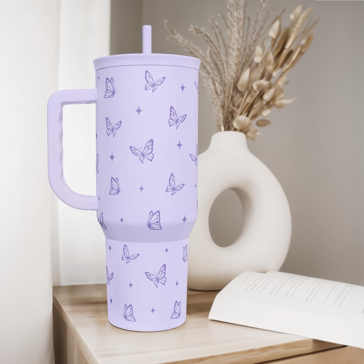 Lemon 40oz Tumbler with Handle and Straw, Insulated Stainless Steel Travel Coffee Mug for Women Girls, Gift Idea for Birthday Christmas Mothers Day Summer Vacation