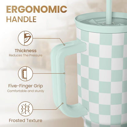 Lemon 40oz Tumbler with Handle and Straw, Insulated Stainless Steel Travel Coffee Mug for Women Girls, Gift Idea for Birthday Christmas Mothers Day Summer Vacation