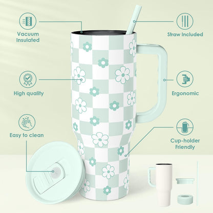 Lemon 40oz Tumbler with Handle and Straw, Insulated Stainless Steel Travel Coffee Mug for Women Girls, Gift Idea for Birthday Christmas Mothers Day Summer Vacation