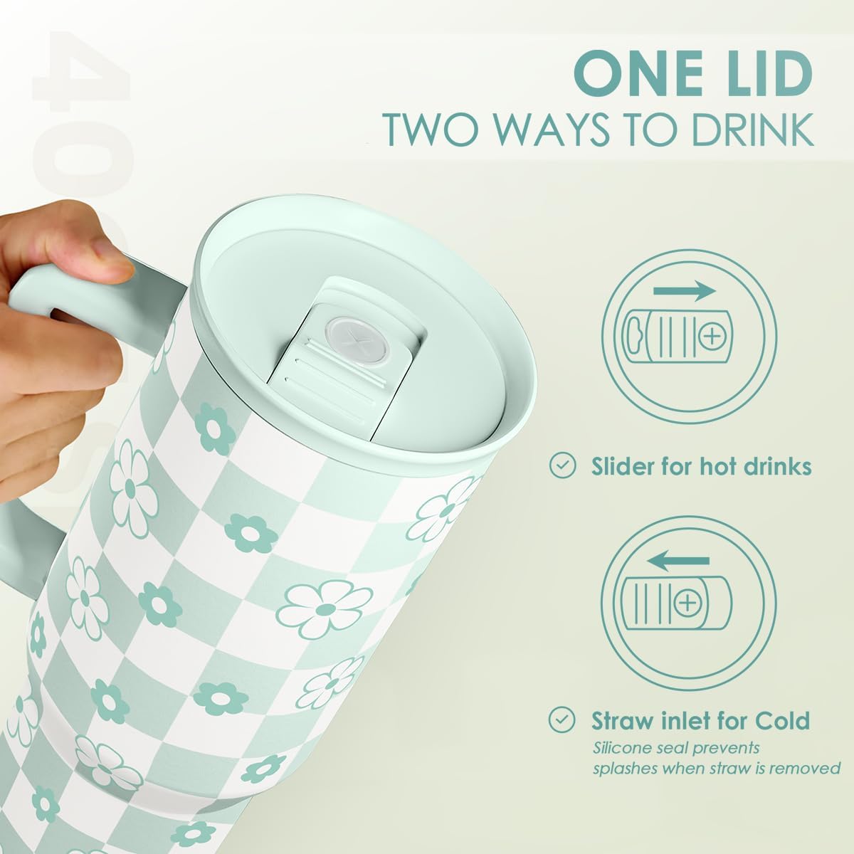 Lemon 40oz Tumbler with Handle and Straw, Insulated Stainless Steel Travel Coffee Mug for Women Girls, Gift Idea for Birthday Christmas Mothers Day Summer Vacation