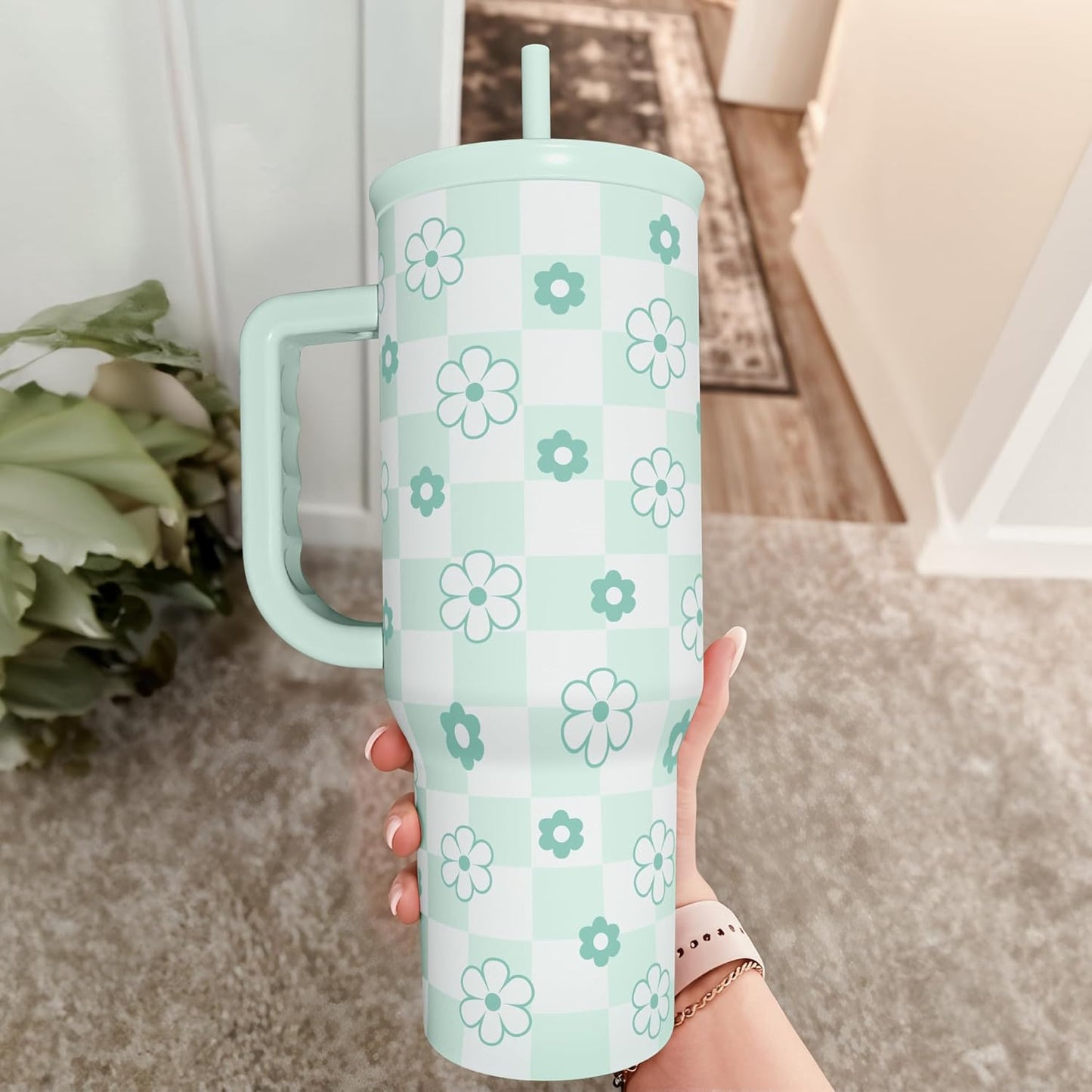 Lemon 40oz Tumbler with Handle and Straw, Insulated Stainless Steel Travel Coffee Mug for Women Girls, Gift Idea for Birthday Christmas Mothers Day Summer Vacation