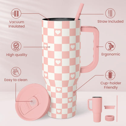 Lemon 40oz Tumbler with Handle and Straw, Insulated Stainless Steel Travel Coffee Mug for Women Girls, Gift Idea for Birthday Christmas Mothers Day Summer Vacation