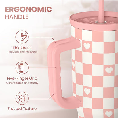 Lemon 40oz Tumbler with Handle and Straw, Insulated Stainless Steel Travel Coffee Mug for Women Girls, Gift Idea for Birthday Christmas Mothers Day Summer Vacation