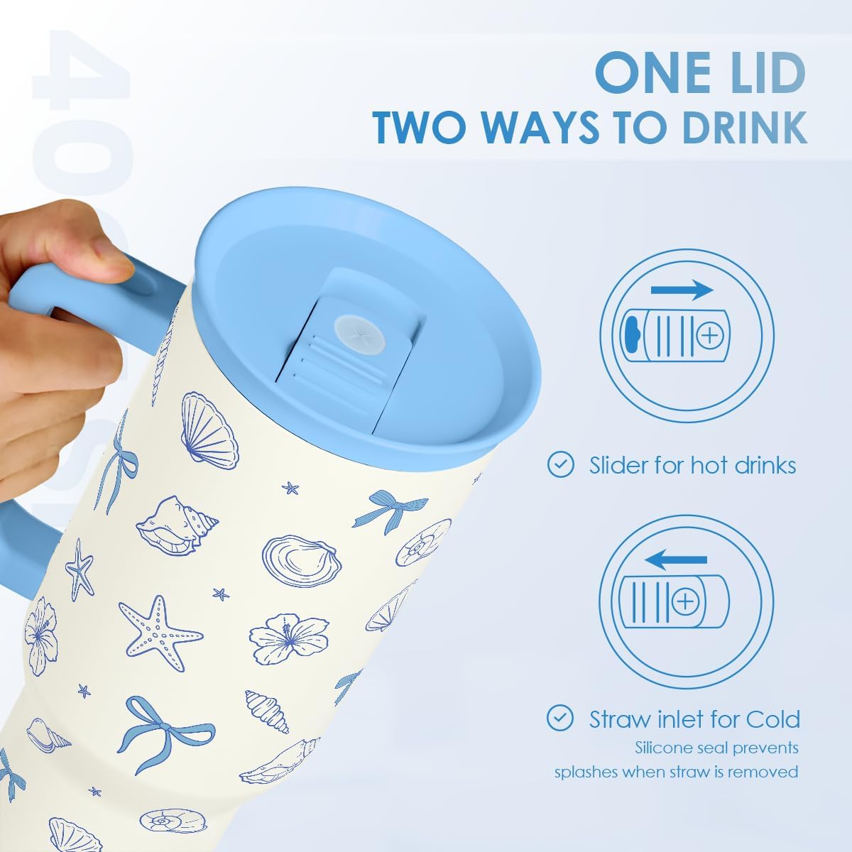 Lemon 40oz Tumbler with Handle and Straw, Insulated Stainless Steel Travel Coffee Mug for Women Girls, Gift Idea for Birthday Christmas Mothers Day Summer Vacation