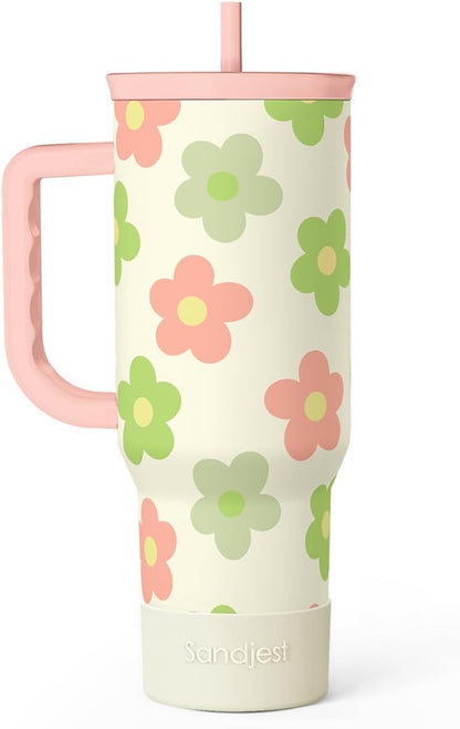 Lemon 40oz Tumbler with Handle and Straw, Insulated Stainless Steel Travel Coffee Mug for Women Girls, Gift Idea for Birthday Christmas Mothers Day Summer Vacation