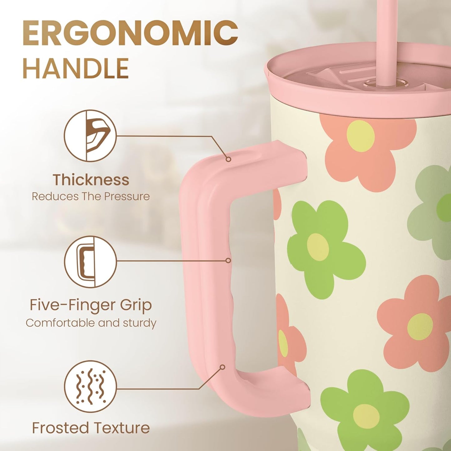 Lemon 40oz Tumbler with Handle and Straw, Insulated Stainless Steel Travel Coffee Mug for Women Girls, Gift Idea for Birthday Christmas Mothers Day Summer Vacation