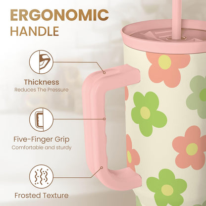 Lemon 40oz Tumbler with Handle and Straw, Insulated Stainless Steel Travel Coffee Mug for Women Girls, Gift Idea for Birthday Christmas Mothers Day Summer Vacation