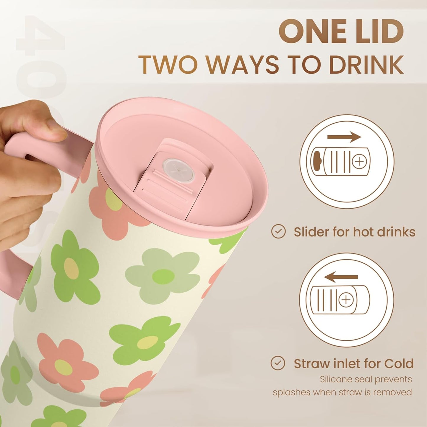 Lemon 40oz Tumbler with Handle and Straw, Insulated Stainless Steel Travel Coffee Mug for Women Girls, Gift Idea for Birthday Christmas Mothers Day Summer Vacation