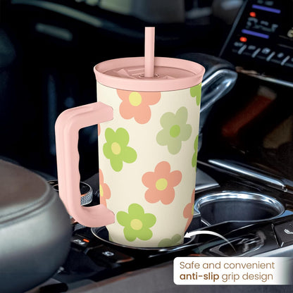 Lemon 40oz Tumbler with Handle and Straw, Insulated Stainless Steel Travel Coffee Mug for Women Girls, Gift Idea for Birthday Christmas Mothers Day Summer Vacation