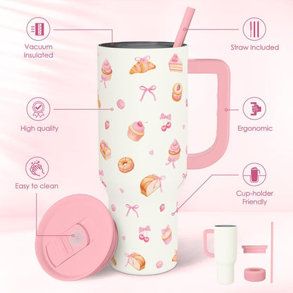 Lemon 40oz Tumbler with Handle and Straw, Insulated Stainless Steel Travel Coffee Mug for Women Girls, Gift Idea for Birthday Christmas Mothers Day Summer Vacation