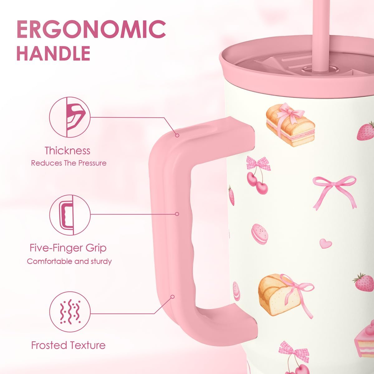 Lemon 40oz Tumbler with Handle and Straw, Insulated Stainless Steel Travel Coffee Mug for Women Girls, Gift Idea for Birthday Christmas Mothers Day Summer Vacation