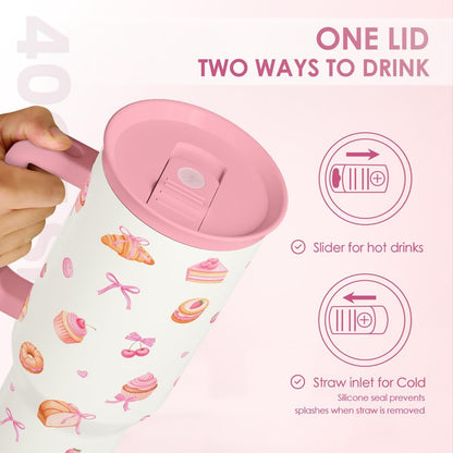 Lemon 40oz Tumbler with Handle and Straw, Insulated Stainless Steel Travel Coffee Mug for Women Girls, Gift Idea for Birthday Christmas Mothers Day Summer Vacation