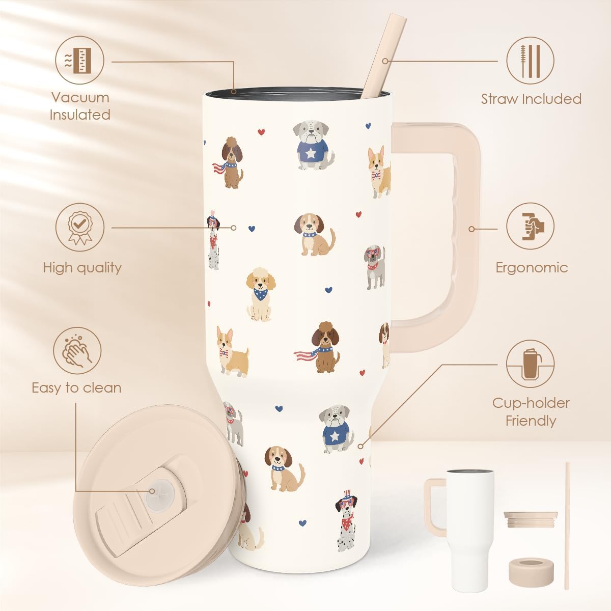 Lemon 40oz Tumbler with Handle and Straw, Insulated Stainless Steel Travel Coffee Mug for Women Girls, Gift Idea for Birthday Christmas Mothers Day Summer Vacation