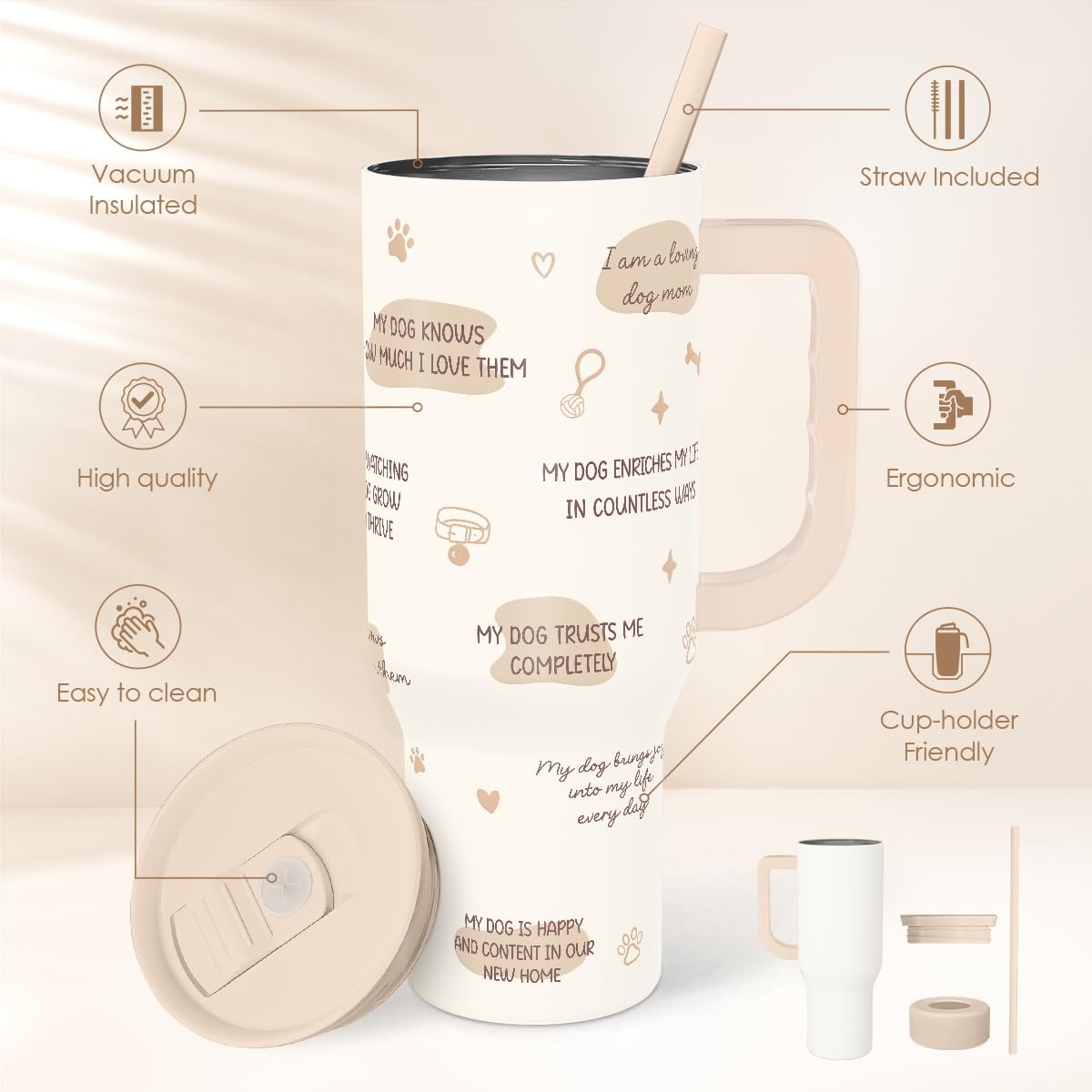 Lemon 40oz Tumbler with Handle and Straw, Insulated Stainless Steel Travel Coffee Mug for Women Girls, Gift Idea for Birthday Christmas Mothers Day Summer Vacation