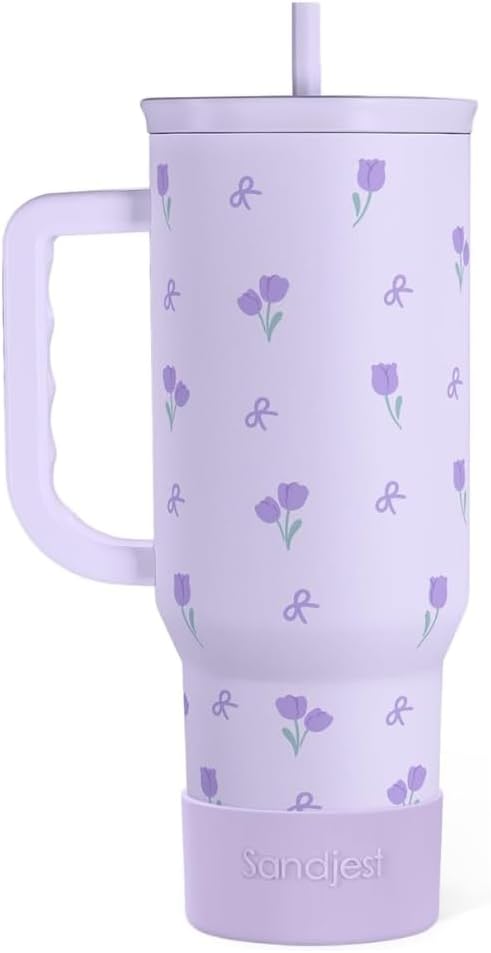 Lemon 40oz Tumbler with Handle and Straw, Insulated Stainless Steel Travel Coffee Mug for Women Girls, Gift Idea for Birthday Christmas Mothers Day Summer Vacation