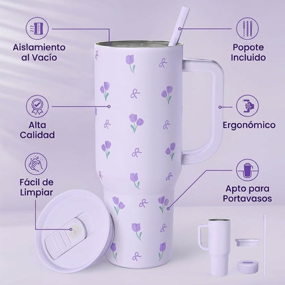 Lemon 40oz Tumbler with Handle and Straw, Insulated Stainless Steel Travel Coffee Mug for Women Girls, Gift Idea for Birthday Christmas Mothers Day Summer Vacation
