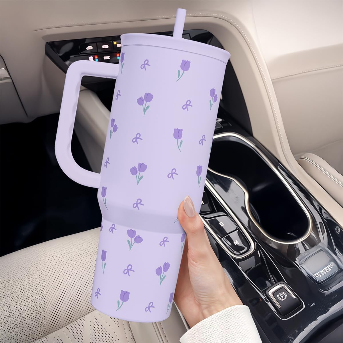 Lemon 40oz Tumbler with Handle and Straw, Insulated Stainless Steel Travel Coffee Mug for Women Girls, Gift Idea for Birthday Christmas Mothers Day Summer Vacation