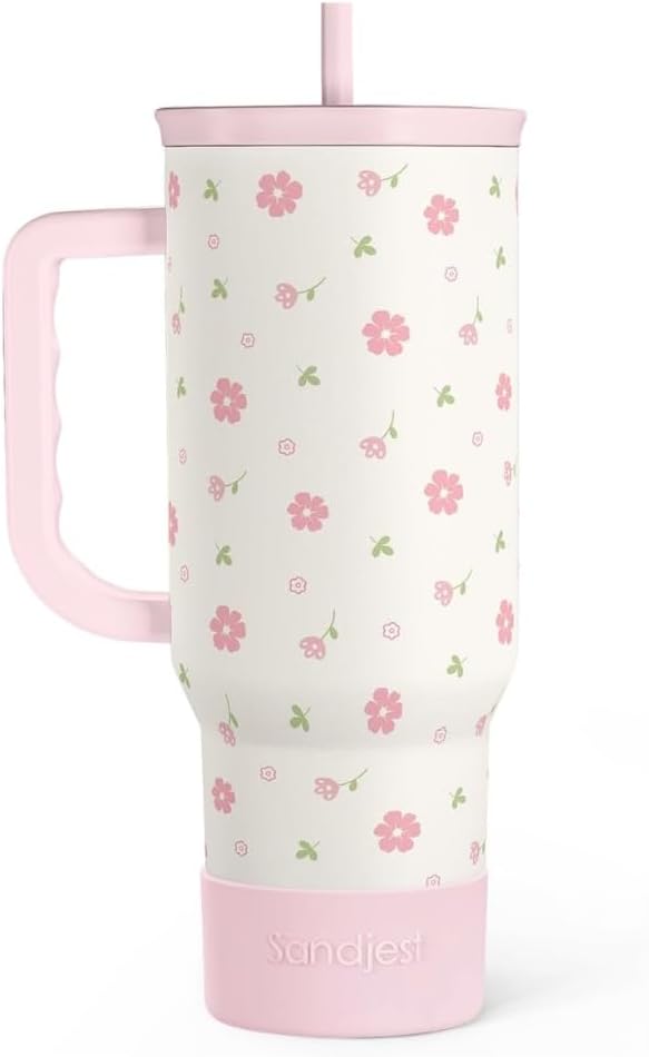 Lemon 40oz Tumbler with Handle and Straw, Insulated Stainless Steel Travel Coffee Mug for Women Girls, Gift Idea for Birthday Christmas Mothers Day Summer Vacation