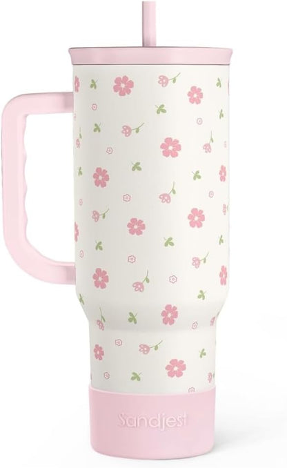 Lemon 40oz Tumbler with Handle and Straw, Insulated Stainless Steel Travel Coffee Mug for Women Girls, Gift Idea for Birthday Christmas Mothers Day Summer Vacation