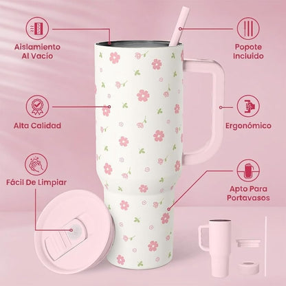 Lemon 40oz Tumbler with Handle and Straw, Insulated Stainless Steel Travel Coffee Mug for Women Girls, Gift Idea for Birthday Christmas Mothers Day Summer Vacation