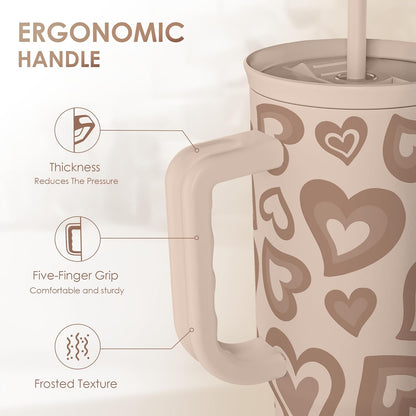 Lemon 40oz Tumbler with Handle and Straw, Insulated Stainless Steel Travel Coffee Mug for Women Girls, Gift Idea for Birthday Christmas Mothers Day Summer Vacation