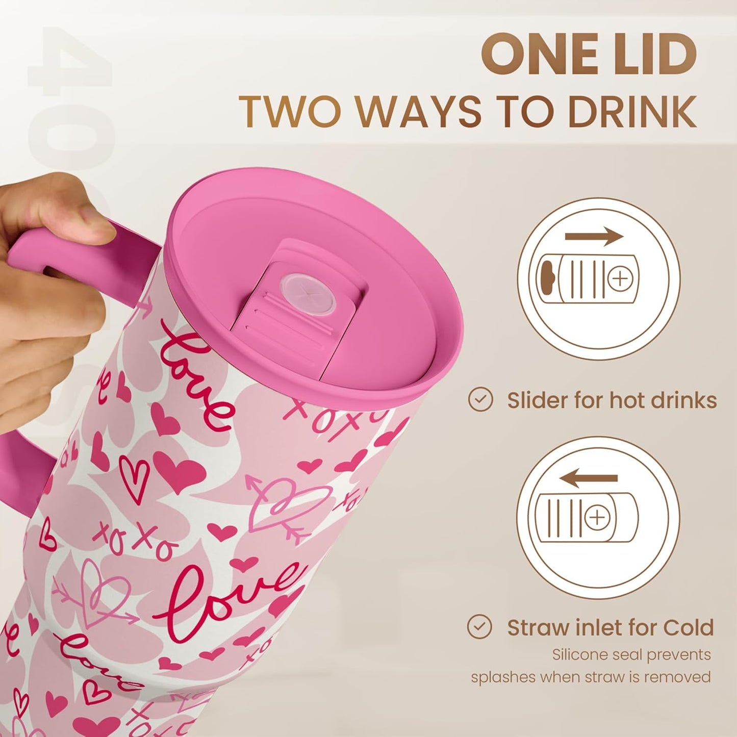 Lemon 40oz Tumbler with Handle and Straw, Insulated Stainless Steel Travel Coffee Mug for Women Girls, Gift Idea for Birthday Christmas Mothers Day Summer Vacation