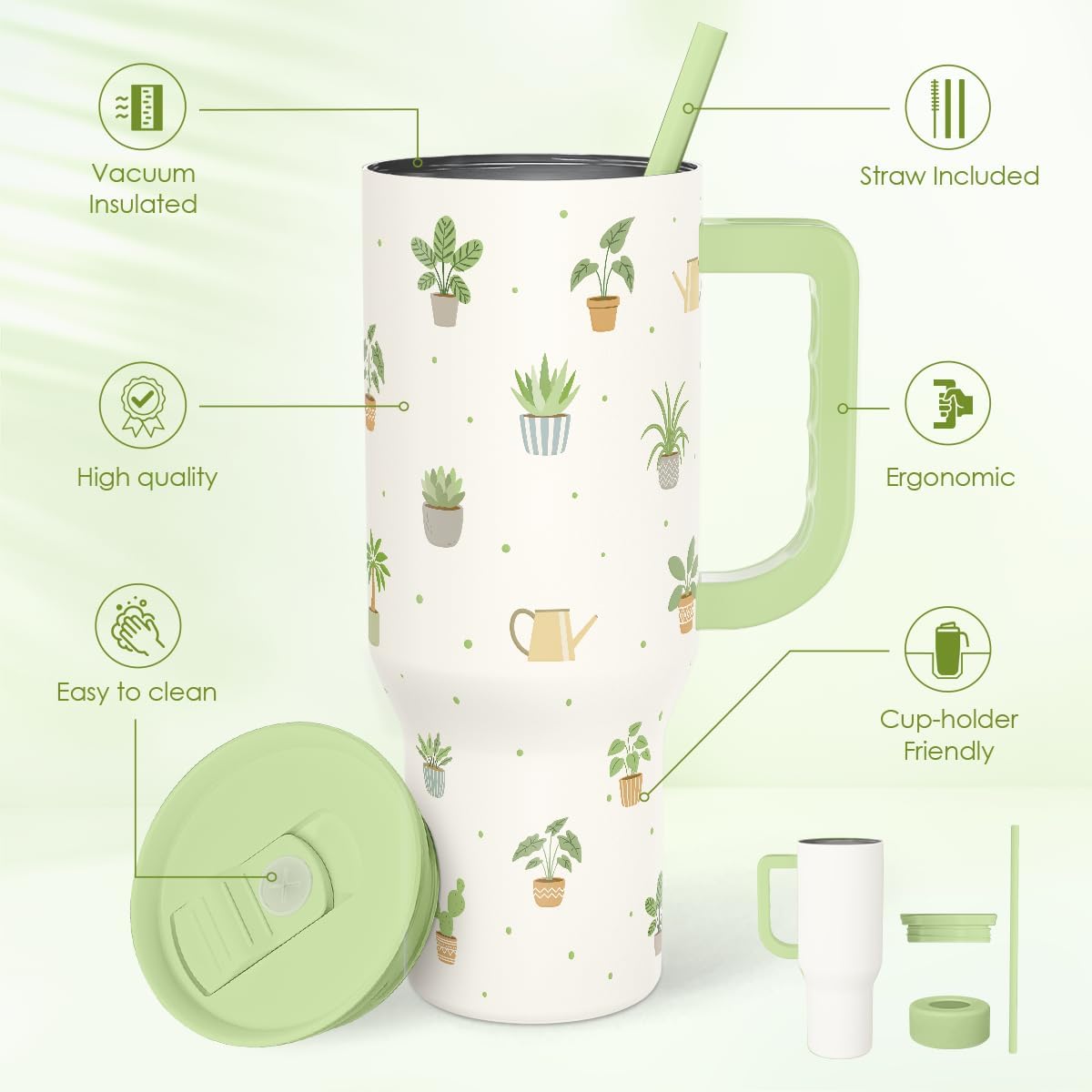 Lemon 40oz Tumbler with Handle and Straw, Insulated Stainless Steel Travel Coffee Mug for Women Girls, Gift Idea for Birthday Christmas Mothers Day Summer Vacation