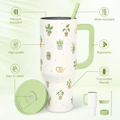 Lemon 40oz Tumbler with Handle and Straw, Insulated Stainless Steel Travel Coffee Mug for Women Girls, Gift Idea for Birthday Christmas Mothers Day Summer Vacation