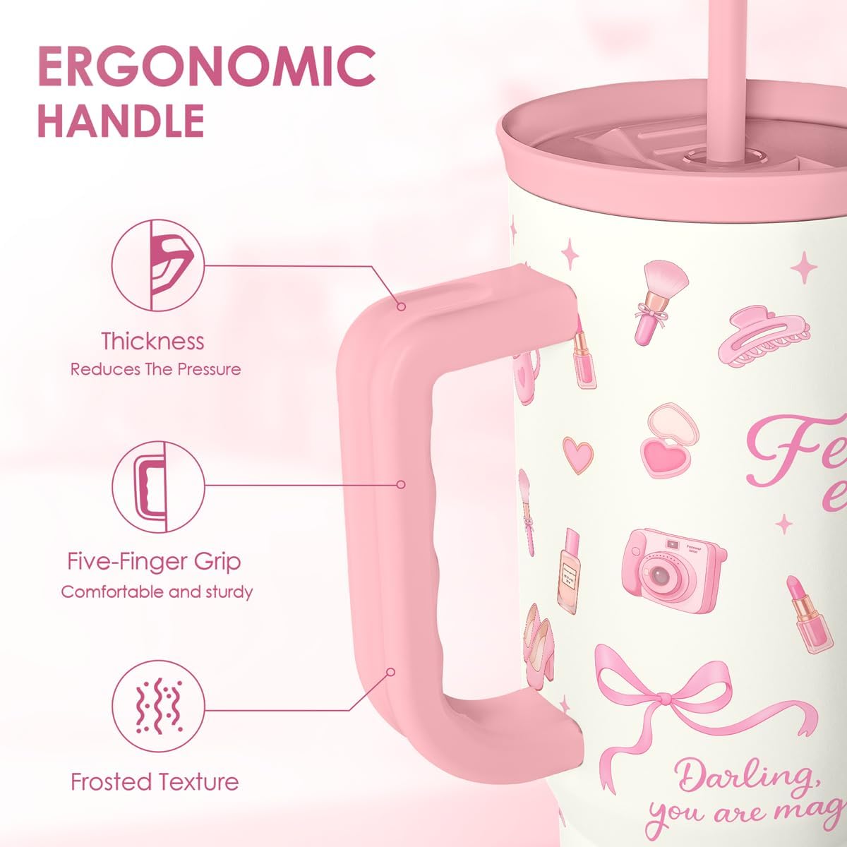 Lemon 40oz Tumbler with Handle and Straw, Insulated Stainless Steel Travel Coffee Mug for Women Girls, Gift Idea for Birthday Christmas Mothers Day Summer Vacation