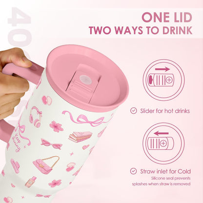 Lemon 40oz Tumbler with Handle and Straw, Insulated Stainless Steel Travel Coffee Mug for Women Girls, Gift Idea for Birthday Christmas Mothers Day Summer Vacation