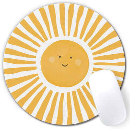 Boho Yellow Sunshine Mouse Pad, Cute Sunshine Mouse Pads Mousepad for Desk Home Office Dorm Computers Laptop, Boho Office Supplies Desk Accessories, 7.9x7.9 Inch