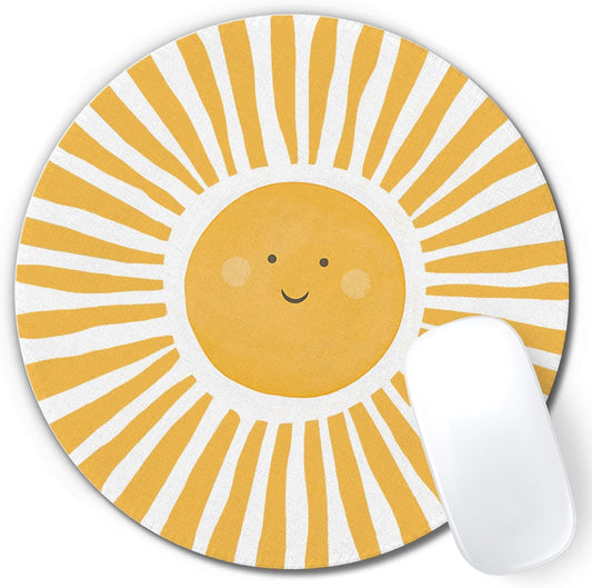 Boho Yellow Sunshine Mouse Pad, Cute Sunshine Mouse Pads Mousepad for Desk Home Office Dorm Computers Laptop, Boho Office Supplies Desk Accessories, 7.9x7.9 Inch