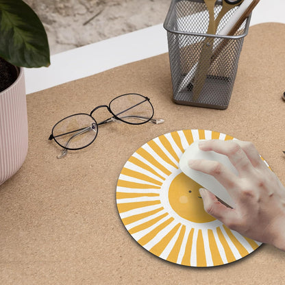 Boho Yellow Sunshine Mouse Pad, Cute Sunshine Mouse Pads Mousepad for Desk Home Office Dorm Computers Laptop, Boho Office Supplies Desk Accessories, 7.9x7.9 Inch