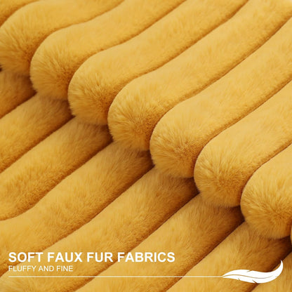 Faux Fur Decorative Throw Pillow Covers 22x22 Set of 2, Yellow | Luxury Plush Texture, Striped Design, Cozy Soft Touch, Modern Home Accent Decor for Couch, Sofa, Bed, Living Room
