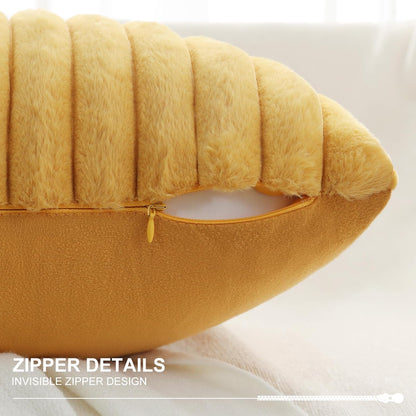 Faux Fur Decorative Throw Pillow Covers 22x22 Set of 2, Yellow | Luxury Plush Texture, Striped Design, Cozy Soft Touch, Modern Home Accent Decor for Couch, Sofa, Bed, Living Room