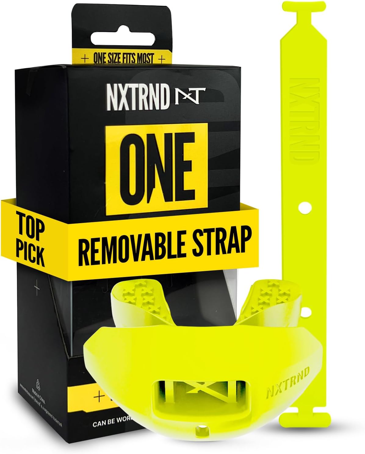 One Football Mouth Guard, Strap Included, Fits Adult & Youth (Neon Yellow)