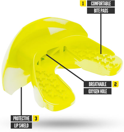 One Football Mouth Guard, Strap Included, Fits Adult & Youth (Neon Yellow)