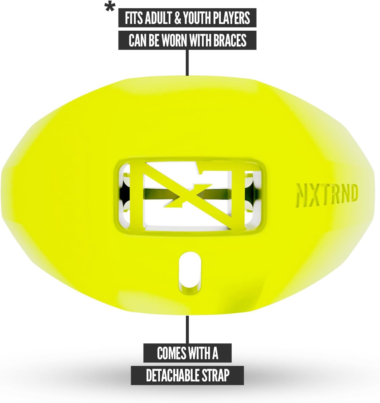 One Football Mouth Guard, Strap Included, Fits Adult & Youth (Neon Yellow)
