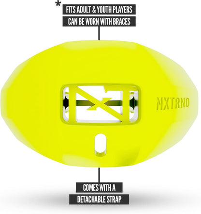 One Football Mouth Guard, Strap Included, Fits Adult & Youth (Neon Yellow)